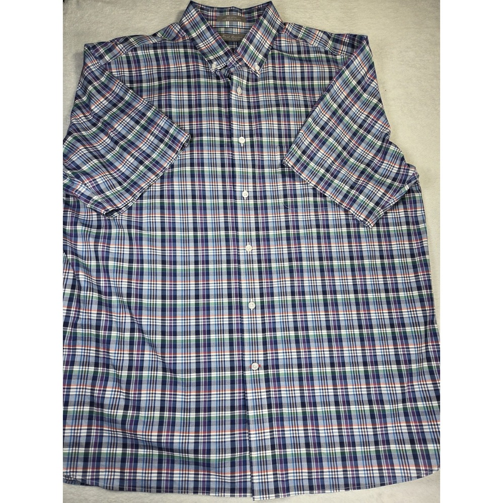 Daniel Cremieux Mens XL Plaid Shirt Short Sleeve Button Down Blue Green Preppy